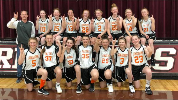 Back row: Coach Doug Schauer, Emilee Smith, Kaylee Smith, Bentley Frei, Tandee Nelson, Kambelle Schauer, TyAnn Mortenson, Ann Ulrich, and RyLee Price. Front row: Emma Spring, Whitney Veit, Cheyenne VanDerLinDen, Katelyn Totten, Cashley King, Brynlie Price, and Harlie Heidler. Photo courtesy Amie Schauer