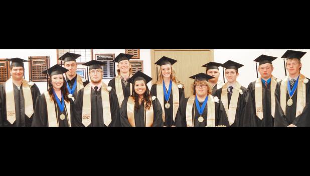 New Underwood High School Class of 2017 – back row from left are Wylie Brunson, Christian Heinrich, Clay Paulson, Brianna Philipsen, Tristan Red Leaf, Justin Rhodes, Andrew Weishaar and Cade Venhuizen; front row are Carissa Anderson, Connor Guenot, Sierra Oberlander and Cody Scott.