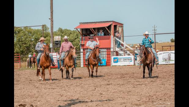 Hook Tree Trimming (LtoR): Austin Grimes, Gunner Hook, Michael Jones and Klay ODaniel during the Calcutta of the Ranch Rodeo on Saturday, July 17th. Photo Courtesy of Barbara Hockenbary