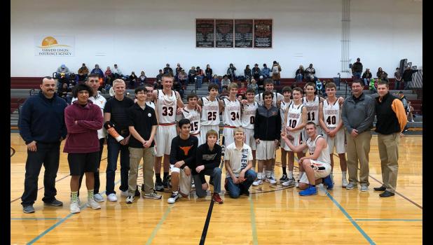 Longhorn team 2019-2020 ... Back row: Brock Williams, Travis Grueb, Jess Harper, Matthew Gray, Jade Mortenson, Isaac Jones, Ryan Hohenberger, Corbin Mackaben, Brayden Price, Tyson Selby, Caden Selby, Harland Groves, Joel Gifford, Kelly Daughters and Brad Lemmel. Front row: Thomas Thunder, Joey Richardson, Teancum Maxwell, Waycee Nelson, Brigg Price, Davi Isaac, Jackson Schauer, and Treyton Bushong. Photo courtesy Amie Schauer