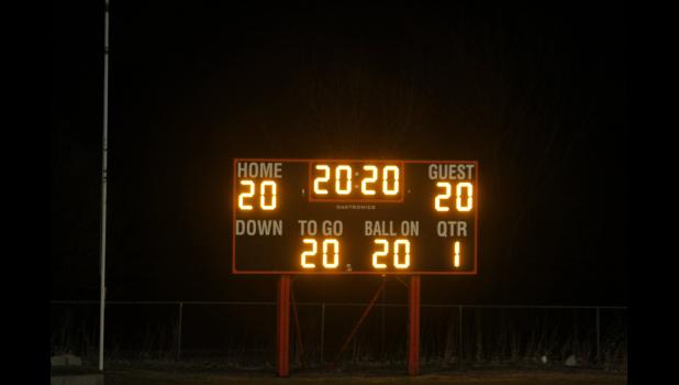 2020 … displayed on the football field scoreboard. Photo courtesy FHS Journalism/Yearbook