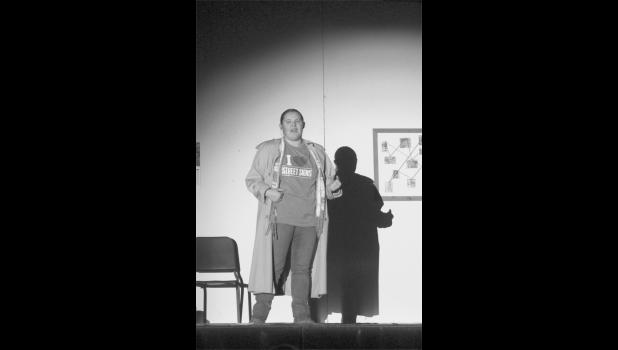Emmy Newsam acts out a monologue as the Chief of Police. Photo by Mishayla Buchannan