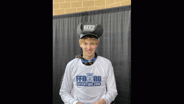 Corbin Mackaben ... advertising the importance of beef and FFA. Photo courtesy Elke King