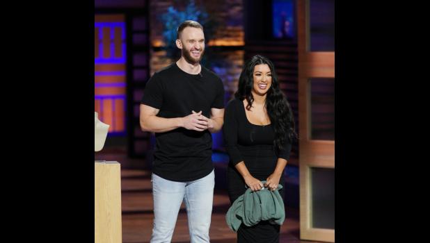 Jeremy and Jaqueline ... on the set of SHARK TANK presenting their product to the SHARKS. Photo courtesy Jeremy Samuelson