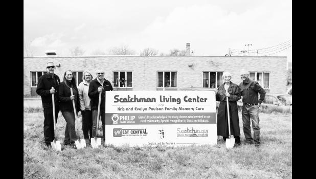 Key donors were present in May of 2020 to break ground on the upcoming Scotchman Living Center and Kris and Evelyn Paulson Family Memory Care Center in Philip. From left: Jerry Kroetch, Karen Kroetch, Barb Rislov, Gerry Rislov, DeMaris Nesheim and Erv Nesheim. Courtesy photo Chelsea Tobin, Pioneer Review