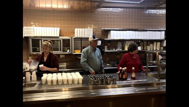 Lindsy Reagle, Dan Hauk, and Juanita Schroeder ready to serve. Courtesy photo 2019 Pancake supper.