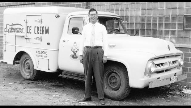 Marvin with his first official Schwan’s truck. Photo courtesy of Schwan’s Home Service
