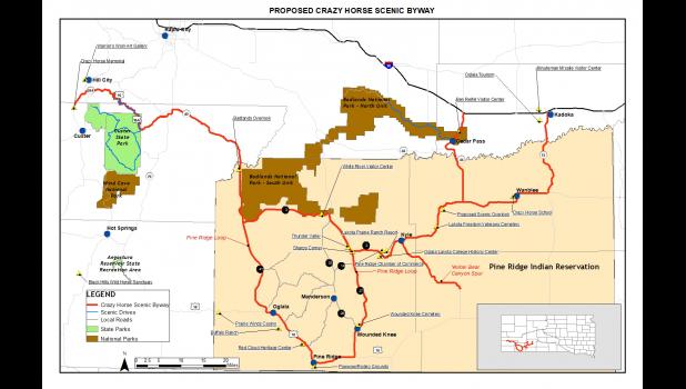The proposed route for the Crazy Horse Scenic Byway which will traverse approximately 300 miles of state Courtesy photo