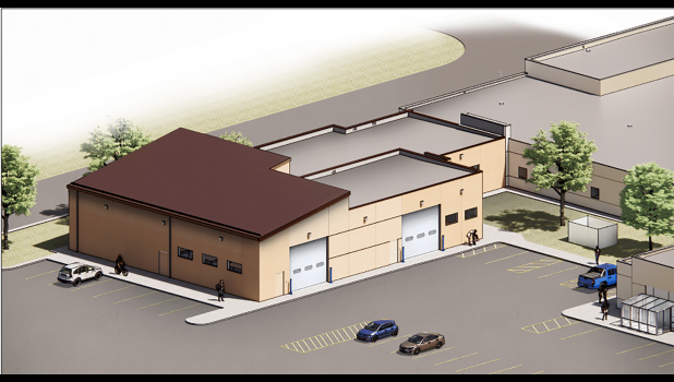 An artist’s rendition of the plans for the CTE facility slated for completion before classes commence in August 2024. The school offers two programs to students that prepare them for a career in information technology or agriculture, both of which prepare students for local employment opportunities. Courtesy Wall School District