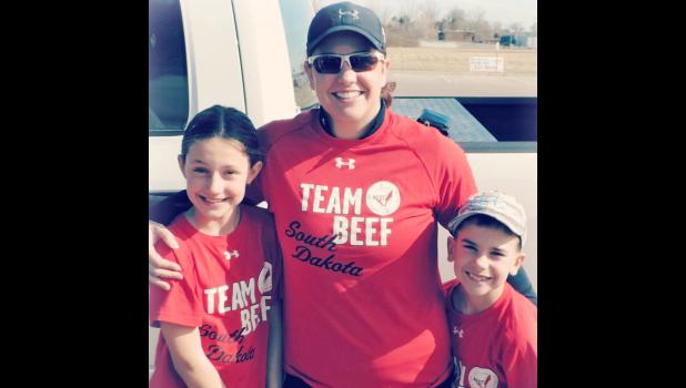 Kayla Wulf, with Maddie and Kingston, run to encourage Olivia and to promote beef in a recent Valentine's Day run.