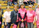 The annual Dig Pink Week was highlighted by the special volleyball evening, Thursday, Oct. 6. There were many fundraising activities to help raise awareness and funds to find a cure for breast cancer. Special guests were honored between games. Those cancer survivors who were bold enough to come forward were honored, and given gifts. From left is FCCLA Dig Pink project head Mandy Burns, Kathy Gittings, Kara Parsons, Pam Clements, Val Schulz and Marcia West.