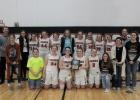 LMC Champions ... Back row: Head Coach Bryan Carmichael, Manager Reyse Antrim, Assistant Coach Cally Garrigan, Jaycee Jones, Tristan Kennedy, Tallyn Pederson, Kaycee Groves, Shada Selby, Reagan Grueb, Tandee Nelson, Kinley Kirkley, Manager Raynee Jones, Assistant Coach Doug Schauer, and Statistician Cheyenne VanDerLinden. Front Row: Manager Shaie Veit, TyAnn Mortenson, Katie Sheridan, Cassidy Schuelke, and Manager Sawyer Simons. Photo courtesy Alison Grueb