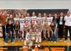 Lady Longhorns qualify for State B Tournament ... Back row: Head Coach Bryan Carmichael, manager Shaie Veit, Tallyn Pederson, Jaycee Jones, Tristan Kennedy, TyAnn Mortenson, Shada Selby, Reagan Grueb, Jae’cyn Starr, Statistician Cheyenne VanDerLinden, Assistant Coach Cally Garrigan, and Assistant Coach Doug Schauer. Middle row: Manager Reyse Antrim, Manager Sawyer Simons, Katie Sheridan, Tandee Nelson, Kinley Kirkley, Kambelle Schauer, and Manager Raynee Jones. Front row: Kaycee Groves and Cassidy Schuelke. Photo courtesy Amie Schauer