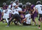 Tigers and Longhorns ... converge during the game last Thursday night. This was a common site as the Dupree Tigers preferred a running game strategy. Photo courtesy Alison Grueb