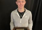 Jackson Schauer ... receives plaque, considered for Mr. Basketball 2023-2024. Photo courtesy Amie Schauer