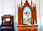 The original altar and piano inside of Immanuel Lutheran church.