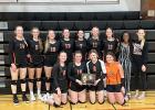 Champions ... the Lady Longhorns are the champions of the Hettinger C Squad Volleyball Tournament. The team traveled to Hettinger last Saturday and spent the day playing 7 games total. Back row: Harlie Heidler, Whitnie Veit, Emma Spring, Shaie Veit, Katelyn Totten, Tez Dieters, Reyse Antrim, Manager Melody Ilesanmi and Head Coach Brooklyn Schauer. Front row: Tayvin Pederson, Cashley King, Brynlie Price and Raynee Jones. Photo courtesy Candace Veit