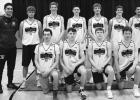Carter Iversen of Jones County High School played on the white team. All-Star Players from Team White are back row, l-r: Coach Gary White (DWU), Isaac Thomas (Lyman), Reid Hanson (Wall), Cormac Duffy (Stanley County), Grant Lukens (Potter County), Jackson Dibona (Rapid City Christian), Keshaume Thigh (Lower Brule); front row, l-r: Carter Iverson (Jones County), Colton Collins (Lyman), Cade Kandolin (St. Thomas More), Stockton McClanahan (Lyman). Photo by Connie Penny, Lyman County Herald